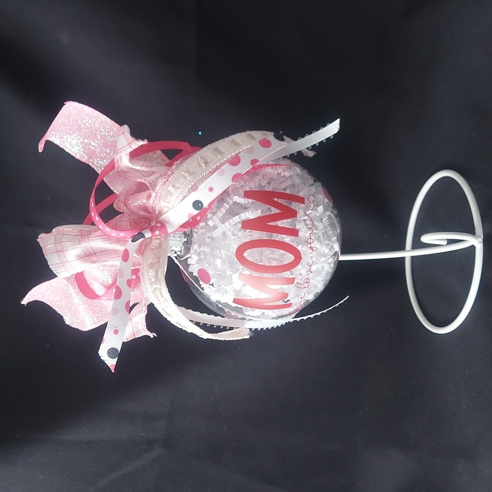 🆕 Mom, I Love You, Gift Glass Bulb and White Stand with Ribbons, Handmade, NEW - Picture 2 of 5